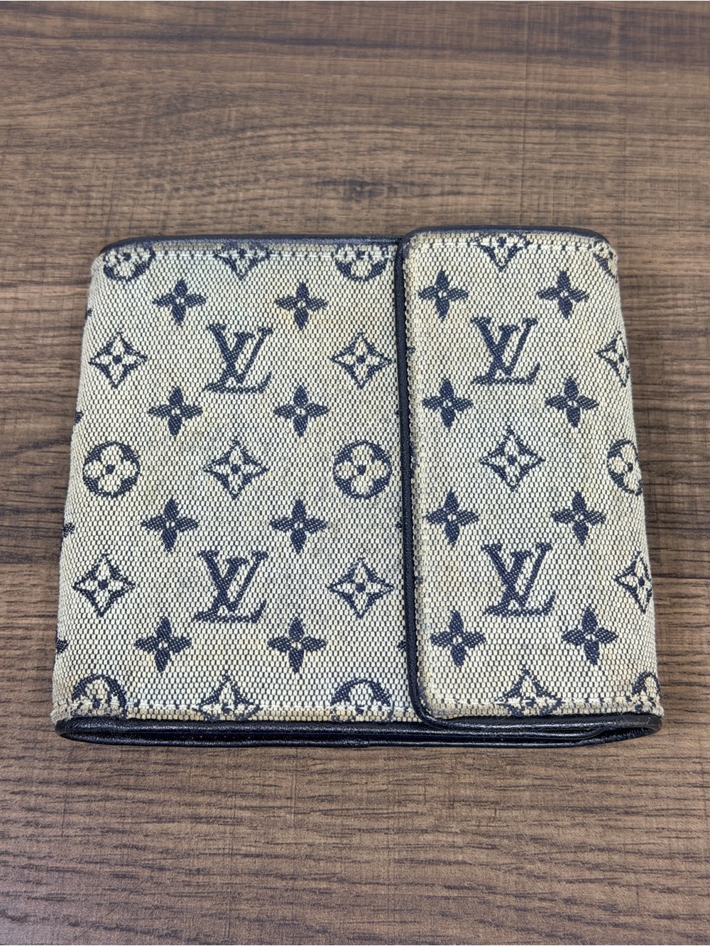 Louis Vuitton Mini Lin Navy Monogram Compact Bifold Wallet